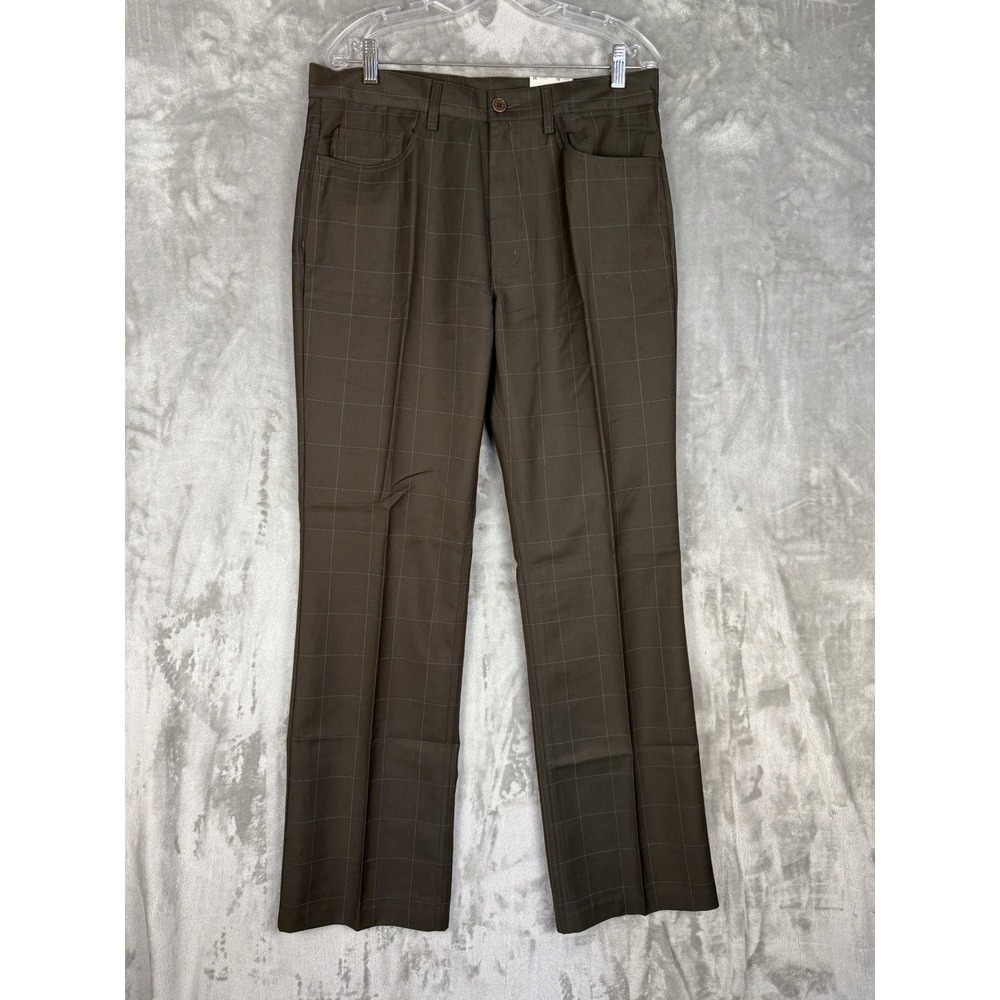 Perry Ellis Men Charcoal Plaid Dress Pants  Waist 32 Length 32